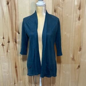 Anthropologie Angel Of‎ The North Blue Linen Blend Tiered Cardigan Size S